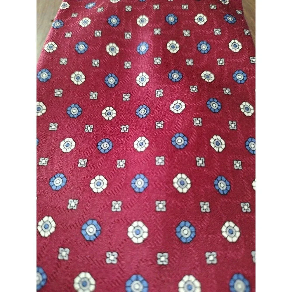 100% Silk Tie Necktie Mini Floral Vintage Hathaway Men's Red Blue White